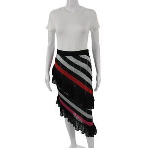 Marco De Vincenzo Womens Striped Black Acetate Midi Skirt Zip Size 40
